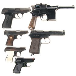 Six Semi-Automatic Pistols -A) Mauser Model 1898 Broomhandle Semi-Automatic Pistol