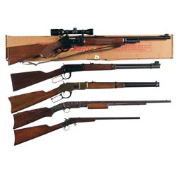 Five Rifles -A) Boxed Marlin Model 1895SS Lever Action Rifle with Scope, Sling and Five Framed Wall 