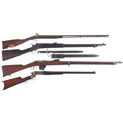 Four Long Guns -A) Belgian Graxado Bamasco Damascus Barrel 410 Percussion Shotgun with Carved Stock