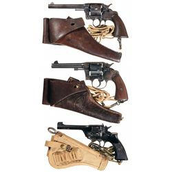 Three Double Action Revolvers wit Holsters and Lanyards-A) Colt 38 Double Action Revolver