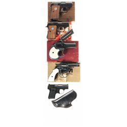 Five Handguns -A) Colt 25 Caliber Junior Pocket Semi-Automatic Pistol with Box