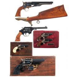 Three Revolvers and Three Derringers -A) Belgian 1960 New Model Army Percussion Revolver with Should