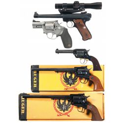 Five Hand Guns -A) Ruger Mark II Semi-Automatic Pistol with Scope