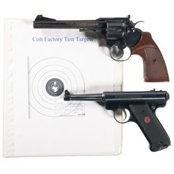 Two Handguns -A) Colt Officer's Model Match Double Action Revolver with Targets