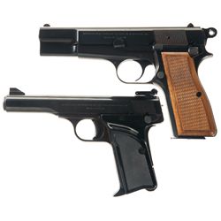 Two Belgian Browning Semi-Automatic Pistols with Soft Cases -A) Browning High Power Semi-Automatic P