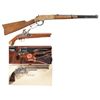 Image 1 : One Lever Action Rifle and Three Hand Guns -A) Uberti Model 1866 Reproduction Lever Action Carbine
