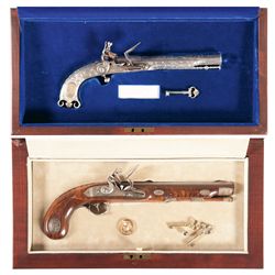 Two Cased U.S. Historical Society Commemorative Flintlock Pistols -A) U.S. Historical Society Pitcai