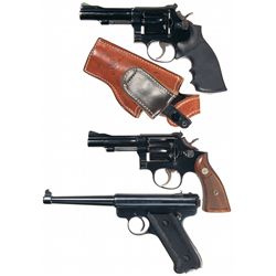 Three Hand Guns -A) Smith & Wesson Model 15-4 Double Action Revolver with Holster