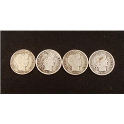 4 Different Date Hi-Grade Barber Silver Dimes