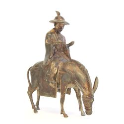 Chinese gilt bronze  Scholar Riding Donkey 