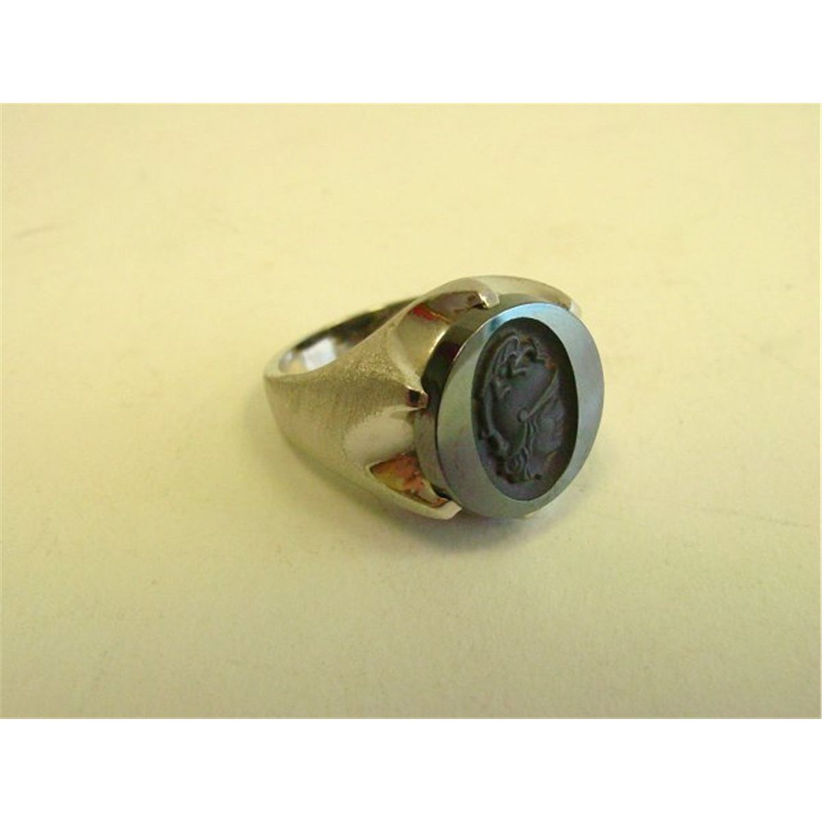 10kt gold Intaglio men's hematite ring