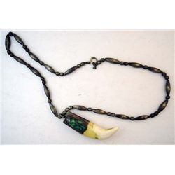 Vintage Native American silver & turquoise bear claw necklace