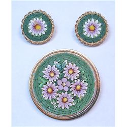 Vintage Micro Mosaic Pin & Earrings