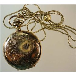 Pocket Watch Circa 1908 Elgin Hunting Case with Antique Chain