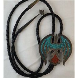Native American Inlay Silver Bolo