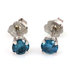 Genuine 0.90 ctw Blue Diamond Stud Earring 14kt Enhanced, SI-I W/Y Gold 14kt 1.12g