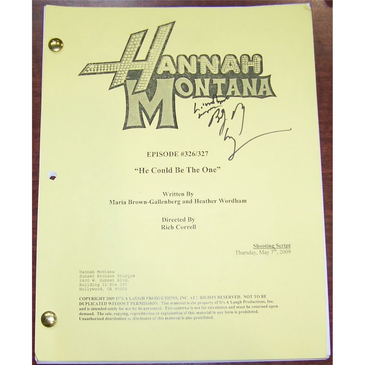 Hannah Montana Script Signed by Billy Ray Cyrus.