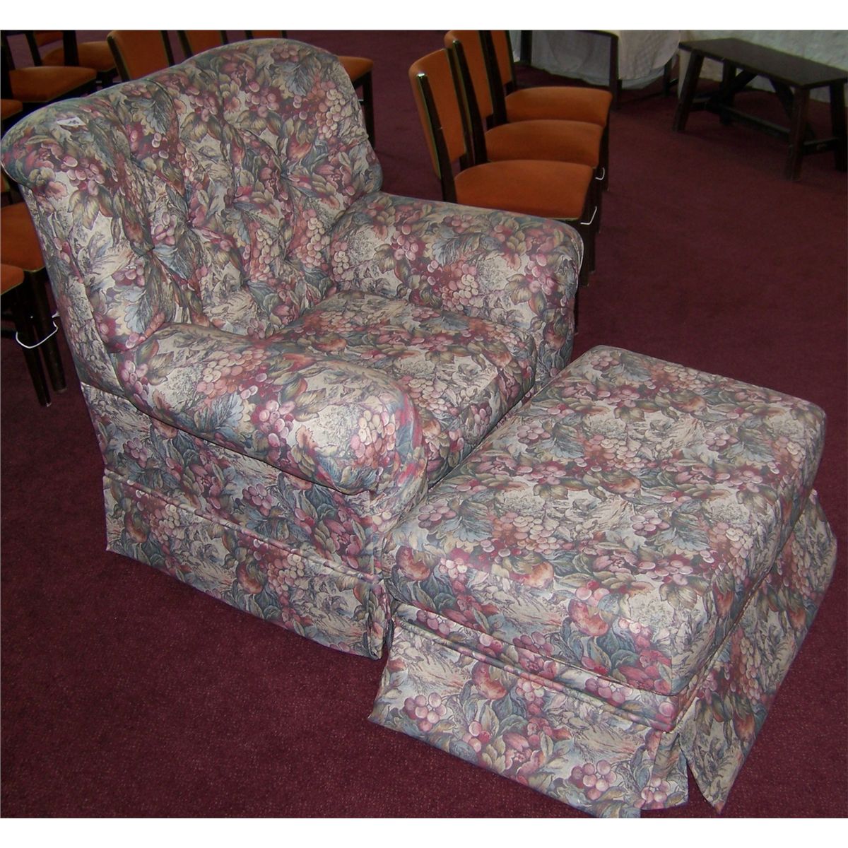 Upholstered Floral Print Chair w/ Matching Ottoman.