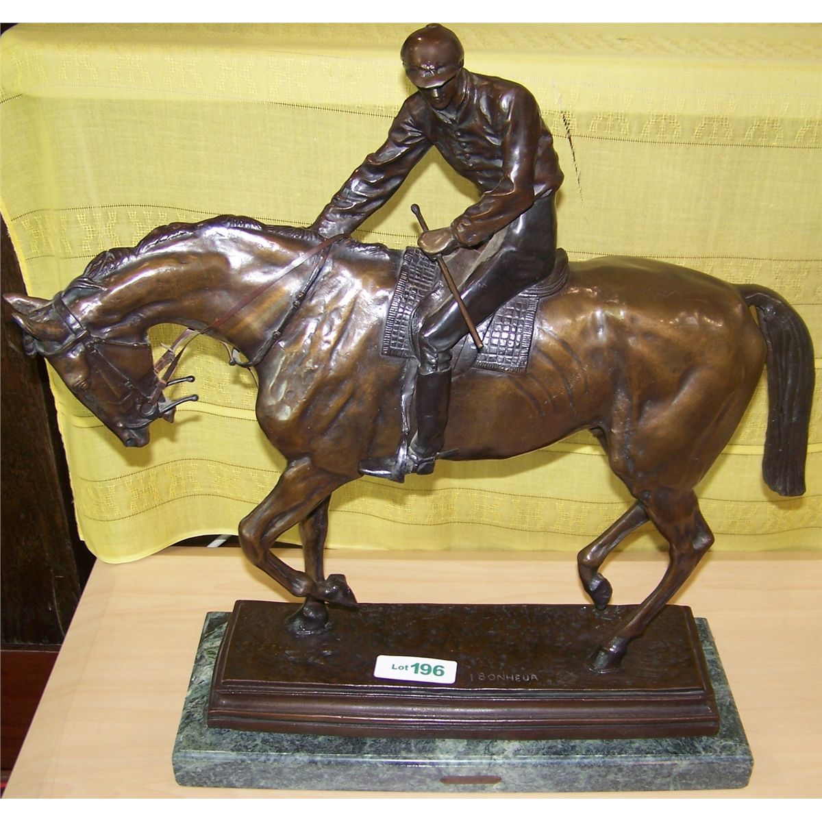 I. Bonheur Horse & Rider Bronze Signed Sculpture.