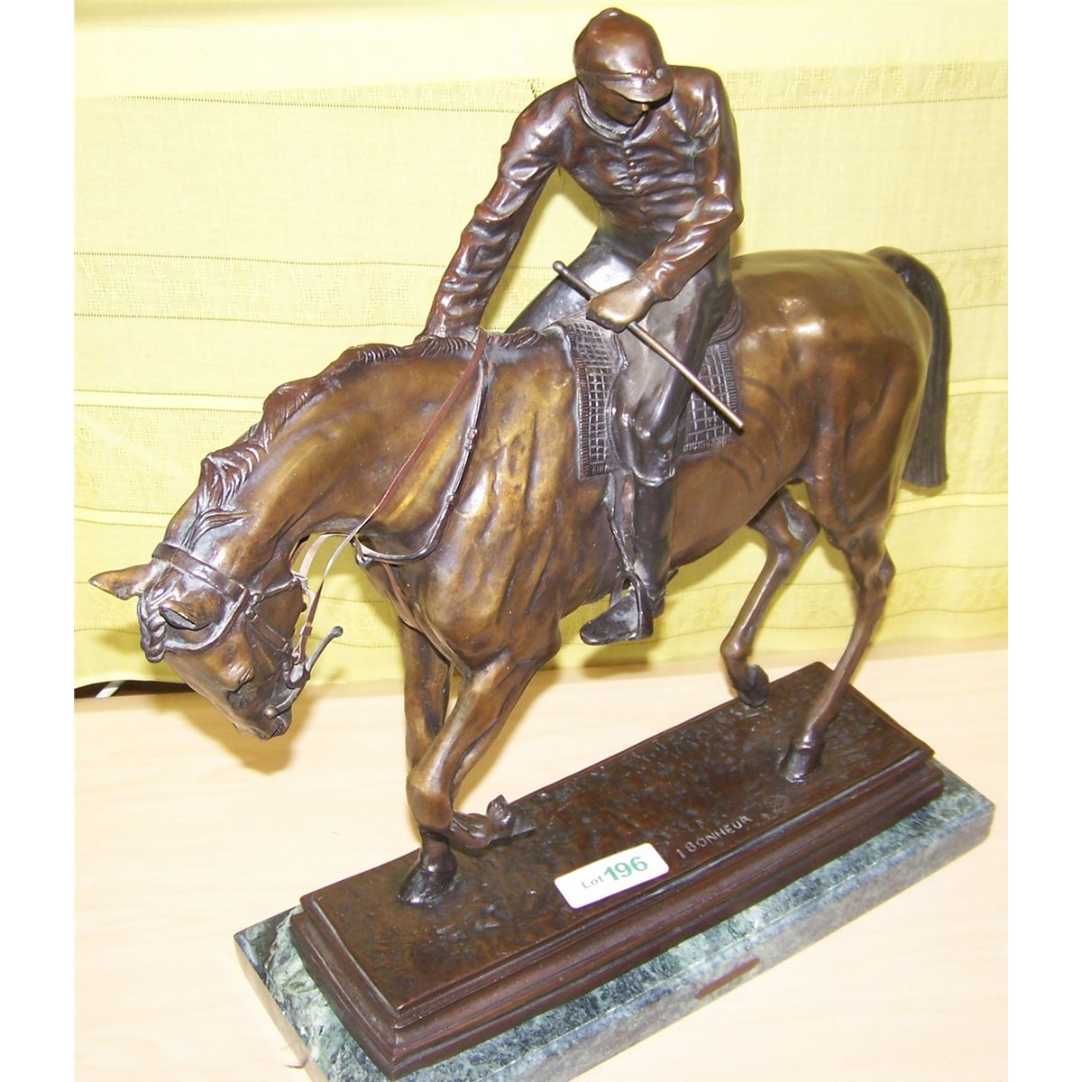 I. Bonheur Horse & Rider Bronze Signed Sculpture.