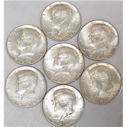 (7X The Bid) 1964 Kennedy Half Dollars.