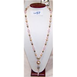Necklace w/ Lariat Rose Quartz Centerpiece.