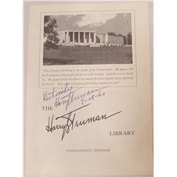 Harry Truman Signature on Truman Library Program.