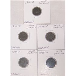 (5X The Bid) German 1-Pfennig Coins w/ Swastikas.