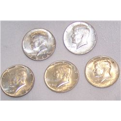 (5X$) 1964 Kennedy Silver Half Dollars.