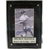 Image 1 : MICKEY MANTLE HAND-SIGNED  Plaque With Certificate of Authenticity.