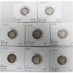 (8X$) U.S Barber Dimes.