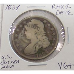 CHOICE 1834 U.S BUSTED HALF DOLLAR RARE DATE.