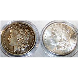(2X$) V.F 1891 CARSON CITY MORGAN, MINT STATE 1896 MORGAN SILVER DOLLAR.