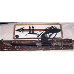 (2X$) DOMINO BATTLE AXE & CHINESE ANTIQUE STYLE CALVARY SWORD.