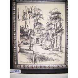 P. SEIGAL SIGNED LITHOGRAPH "CATHEDRAL DE SAN JUAN" FRAMED