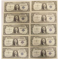 (10x$) U.S $1 SILVER CERTIFICATES UNCIRCULATED -AU SERIES 1935-1957 BLUE SEAL.