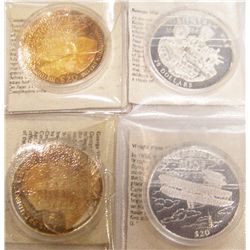 (4x$) LIBERIAN .999 PURE SILVER U.S HISTORICAL COMMEMORATIVES.