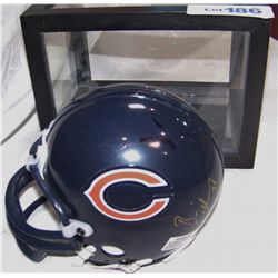 BRIAN URLACHER SIGNED CHICAGO BEARS MINI HELMET IN PRESENTATION CASE.