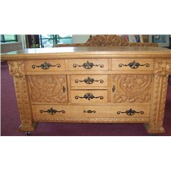Antique Ornate Oak Sideboard and Matching Mirror.
