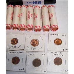 MULTI-PIECE COIN LOT AS SHOWN (7) ROLLS OF UN-INSPECTED PENNIES (6) ASSORTED PENNIES