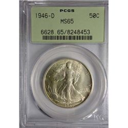 1946-D WALKING LIBERTY HALF DOLLAR PCGS MS65 OLD GREEN HOLDER