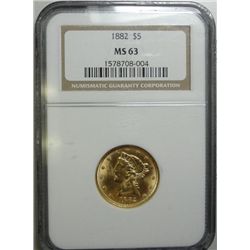 1882 $5 LIBERTY GOLD COIN NGC MS-63