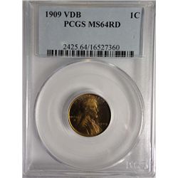 1909 VDB LINCOLN WHEAT CENT PCGS MS64 RED