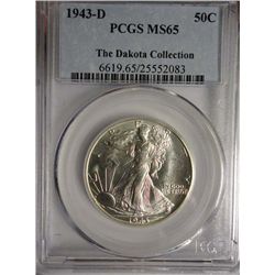 1943-D WALKING LIBERTY HALF DOLLAR PCGS MS65 From The Dakota Collection