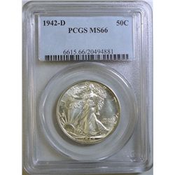 1942-D WALKING LIBERTY HALF DOLLAR PCGS MS-66