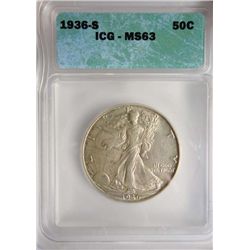 1936-S WALKING LIBERTY HALF DOLLAR ICG MS63