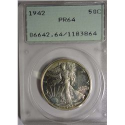 1942 WALKING LIBERTY HALF DOLLAR PCGS PR64 RATTLER HOLDER