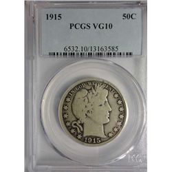 1915 BARBER HALF DOLLAR PCGS VG10, VG/F