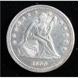 1859 SEATED LIBERTY QUARTER, NICE AU+