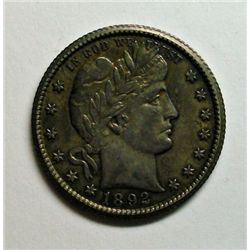 1892-O BARBER QUARTER ORIGINAL AU++